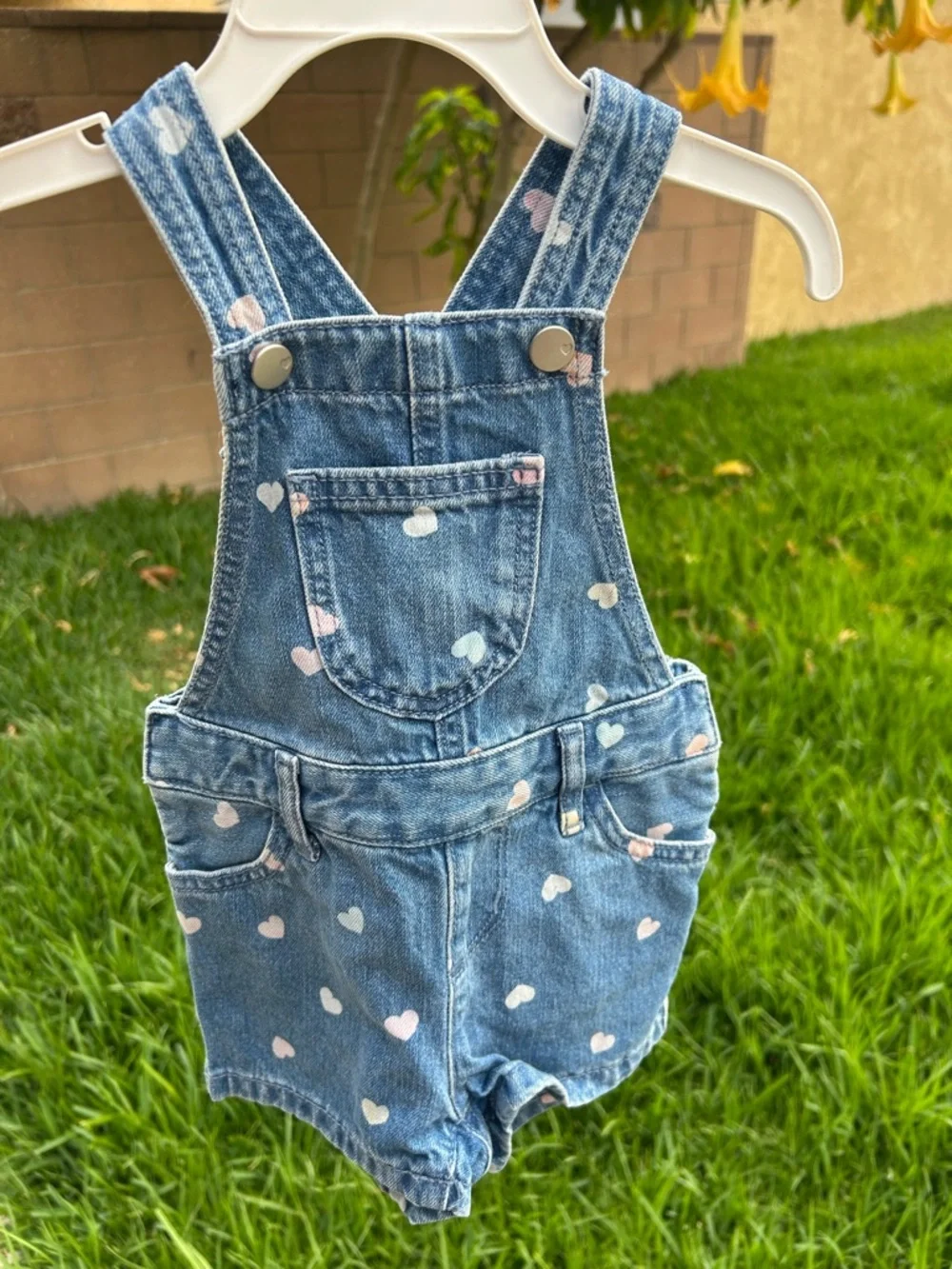 The Children's Place Blue Denim Heart Print Short Overalls